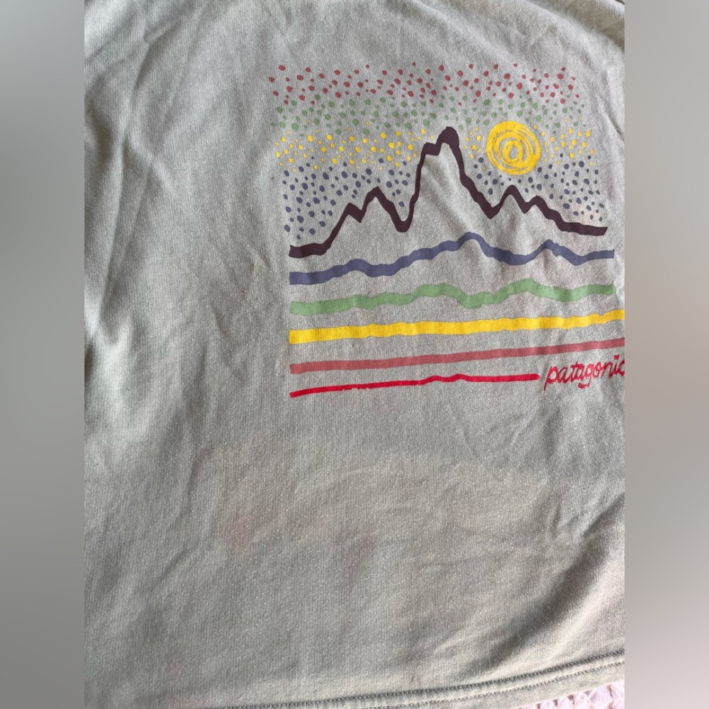 Patagonia Mint Green sweatshirt mountain graphic, kid sz XXL, fits women S